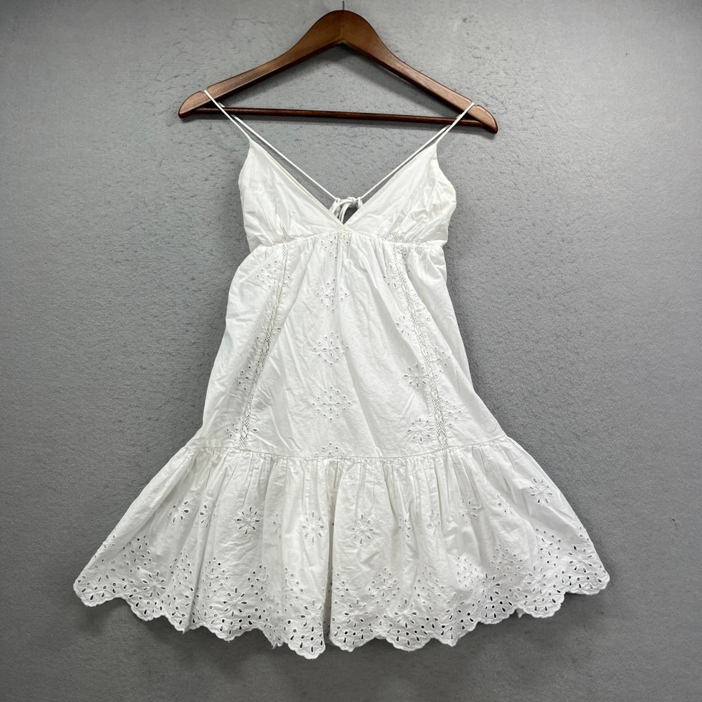 Zara Dress Women S White Eyelet Embroidered Strappy Mini Beachy Boho Cottagecore
